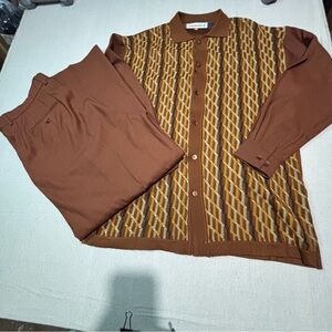 Michael Irvin 88 Long Sleeve 2 Piece Brown Walking Suit Sz L Pants 40 X 30